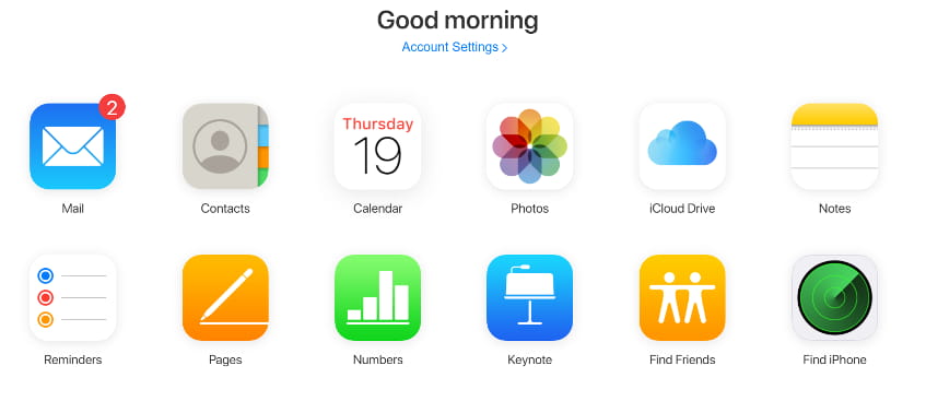 iCloud home screen