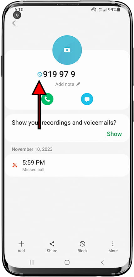 Contact blocked Samsung