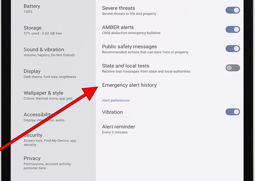 Emergency alerts history Android