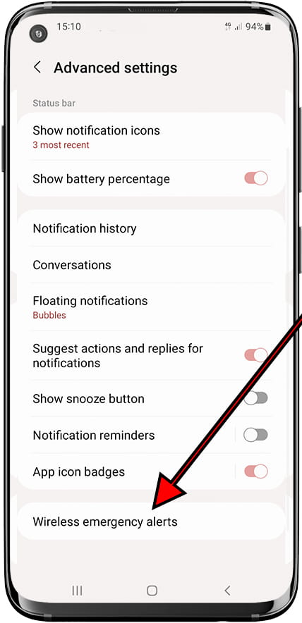 Wireless emergency alerts Samsung