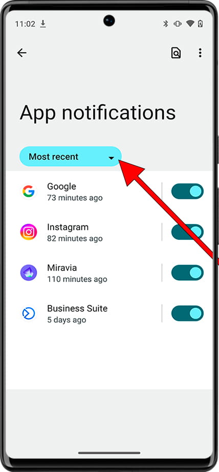 Recent app notifications Android