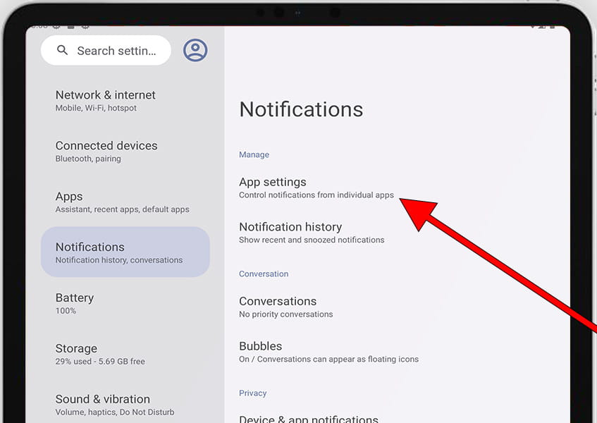 App settings Android